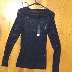 NWT Navy Lace Buckle Boutique Long Sleeve top S